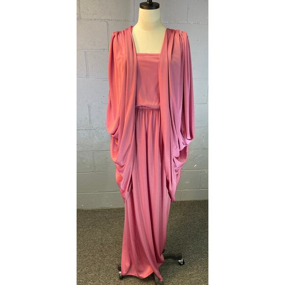 Vtg 70s Dusty Rose Pink Dress Duster 2 Piece Set Prairie Dress Prom Formal SM MD - Picture 5 of 10